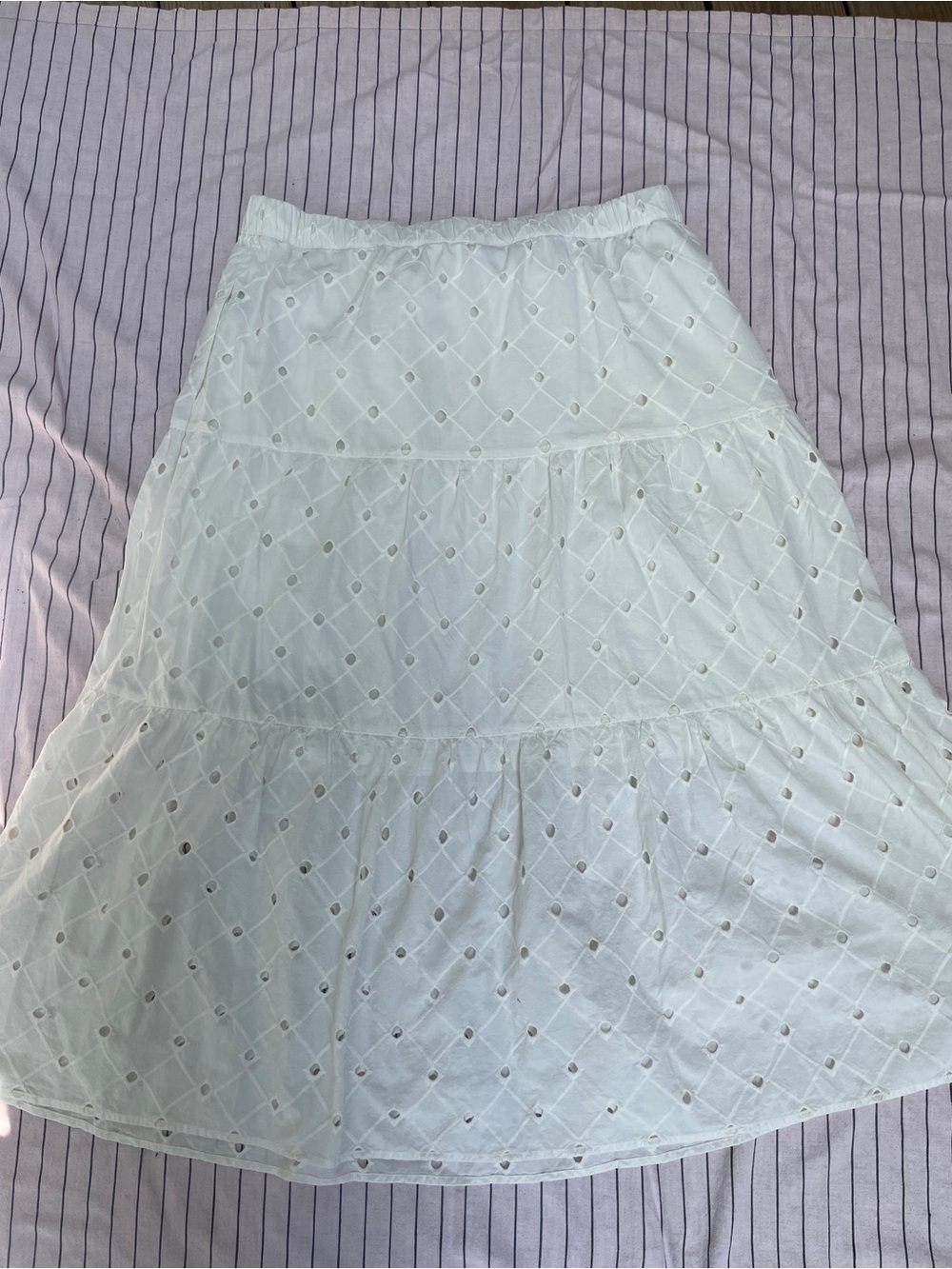 Ivory/Cream Eyelet 100% Cotton Tiered Midi Skirt - Picture 7 of 7